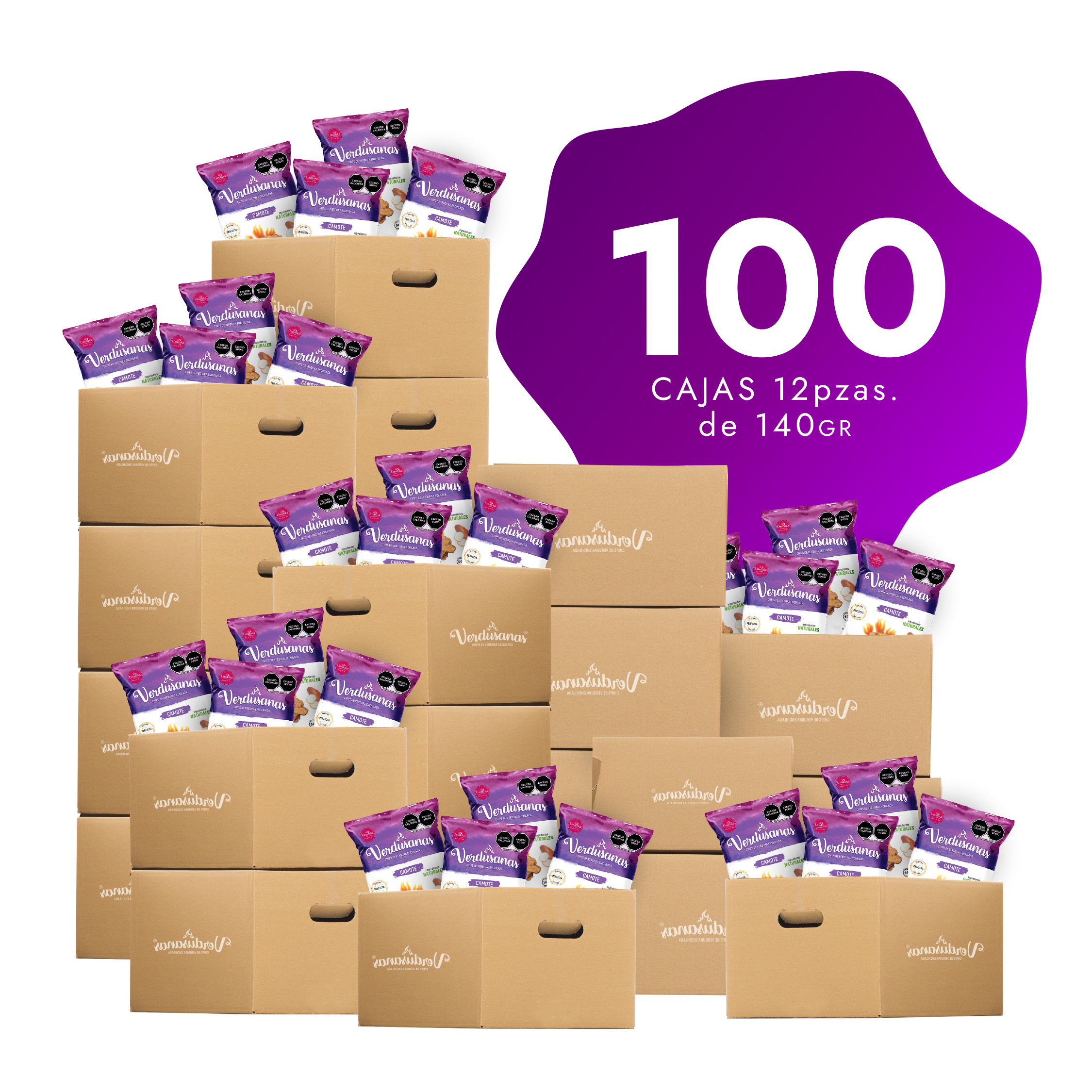 100 Cajas de Verdusanas de Camote 140gr